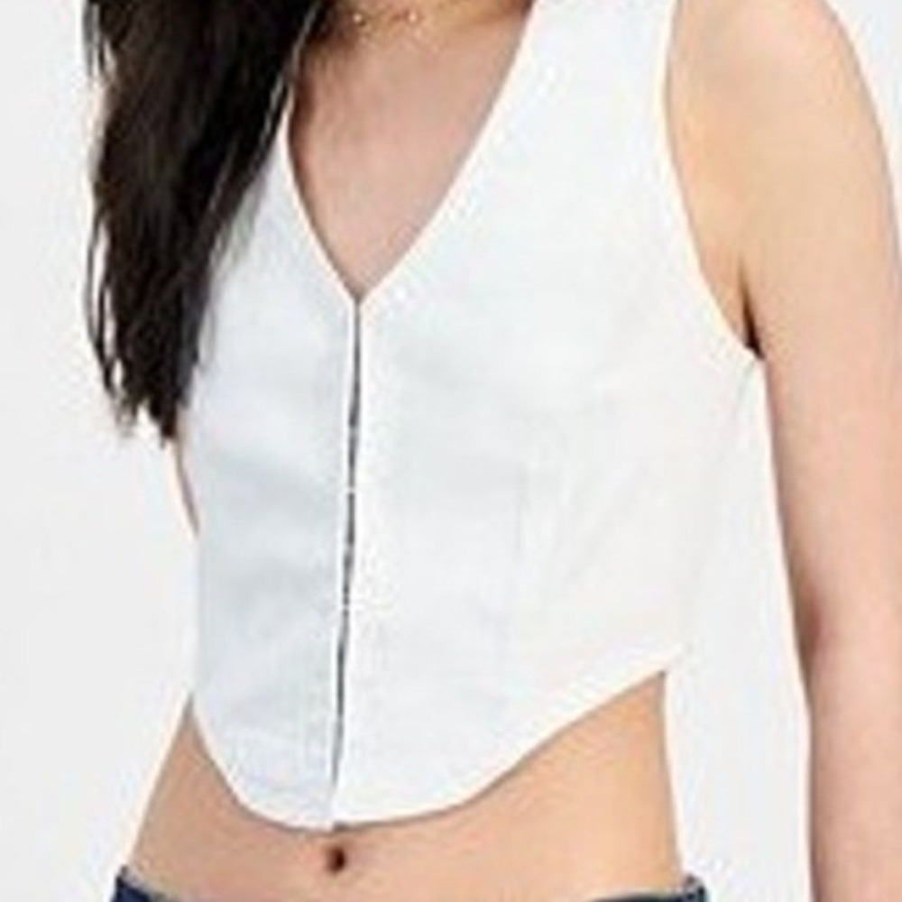 Madden Girl Summer White Denim Hook-Front Corset Top XL Edgy Moto Cottage